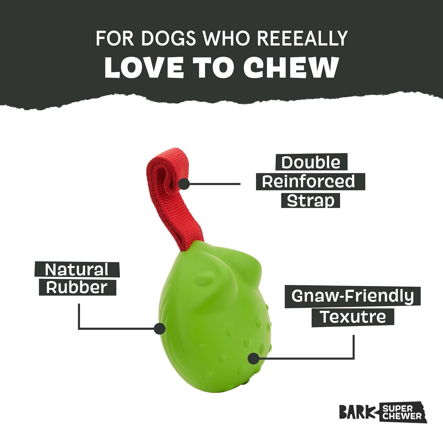 BARK Tug-Tied Toad Super Chewer Dog Toy