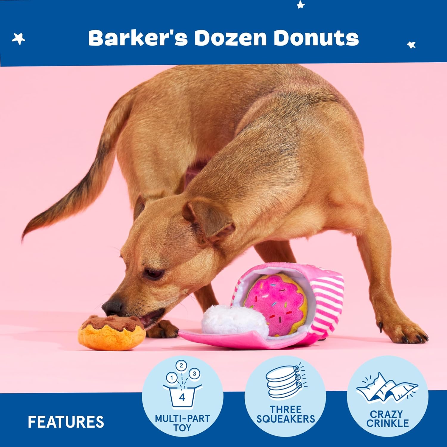 BARK Barker’s Dozen Donuts Plush 4-in-1 Dog Toy