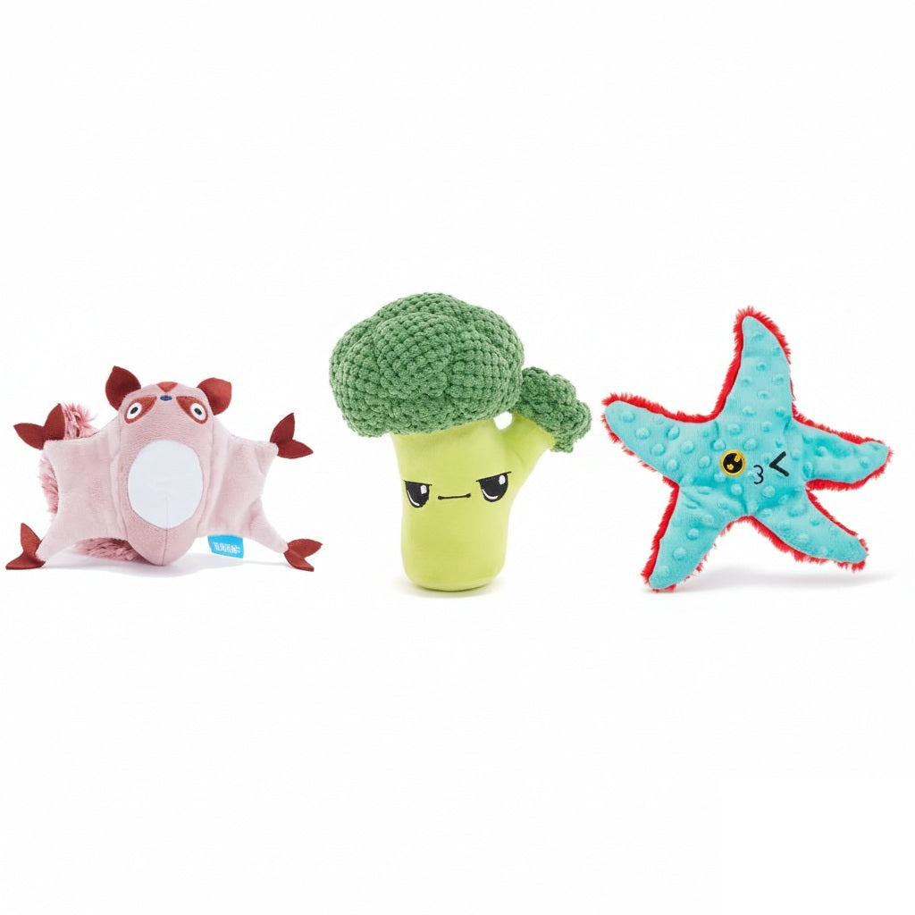 Sheila Sugar Glidah, Punk Brocc and Carl Starfish Dog Toys Bundle