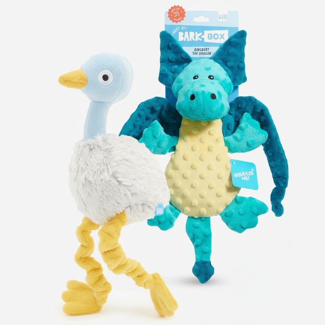 Shiba Emu and Dingbert the Dragon Plush Dog Squeak Chew Toys Bundle